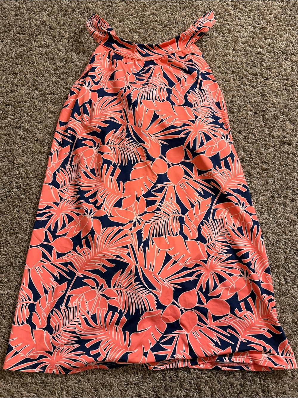 Lands' End Coral & Navy Tropical Leaf One-Piece Swimsuit